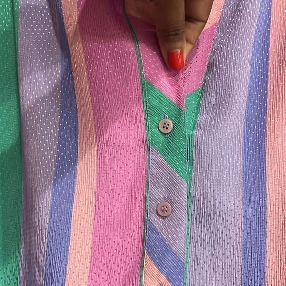 Vintage Schrader Sport Blue Green Purple Striped Long Sleeve Belt Women's  Sz 16 - Picture 8 of 12